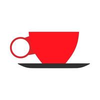 Cup coffee red side view vector flat closeup sign. Chocolate drink aroma hot restaurant mug