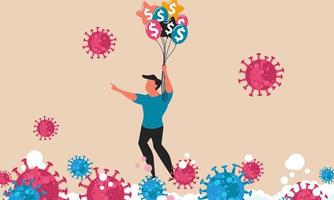 Business tax help money government coronavirus pandemic finance. Man with balloon floating in air vector illustration concept. Chance career survive budget. Investor escape success for covid virus