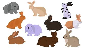 mascota de conejito de dibujos animados de conejo o liebre. iconos de animales y conjunto de granja crían pascua. Ilustración de vector blanco aislado de roedores y adorable animal peludo. dibujo vida silvestre y zoológico conejos colección de signos fauna