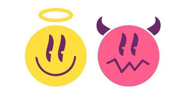 conjunto de vectores emoji de ángel y demonio. iconos vectoriales de caras positivas y negativas.
