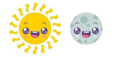 icono de vector de sol y luna en estilo kawaii