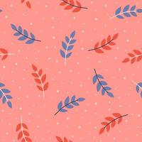 Floral seamless pattern with leaves on pink background. Simple design for fabrics, print, scrapbooking. Vector illustration