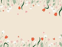 Horizontal floral frame with simple vector flowers