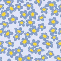 Forget-me-not flower seamless pattern on blue background. Vector illustration