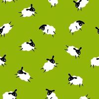 Seamless pattern with funny sheep on green background. Vector illustration