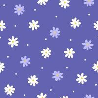 Seamless pattern with simple little flowers. Floral repeatable background with chamomile. Cute childish print. Vector illustration