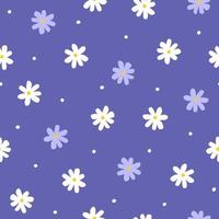 Seamless pattern with simple little flowers. Floral repeatable background with chamomile. Cute childish print. Vector illustration