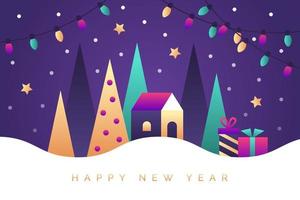 Merry christmas and Happy New Year greeting card in modern gradient style. Vector illustration