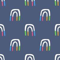 Seamless pattern with colored rainbow on dark blue background. Simple colorful background. Vector illustration.
