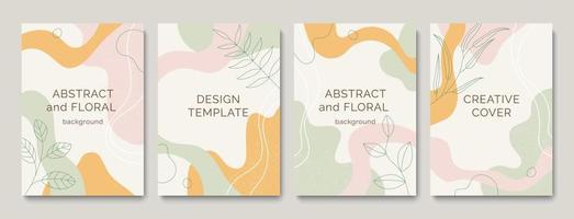 Abstract and floral background template. Contemporary collage with organic shapes and line in pastel colors. Vector Illustration for cover, banner, brochure, poster, flyer and other.