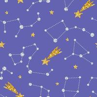 Magic seamless pattern with gold glittering stars on very peri background. Vector illustration