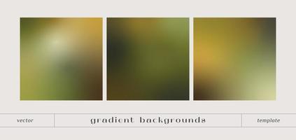 Set of abstract green and brown gradient background. Vector blurred design