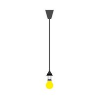 Lightbulb yellow hanging vector icon illumination. Light glass lamp idea fluorescent bright shape. Flat inspiration solution