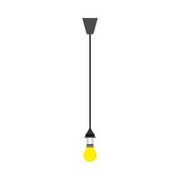 Lightbulb yellow hanging vector icon illumination. Light glass lamp idea fluorescent bright shape. Flat inspiration solution