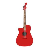 Acoustic guitar music instrument with string vector icon. Retro musical guitar equipment sound. Wooden element isolated white on red color. Vintage simple drawing instrument for concert icon band