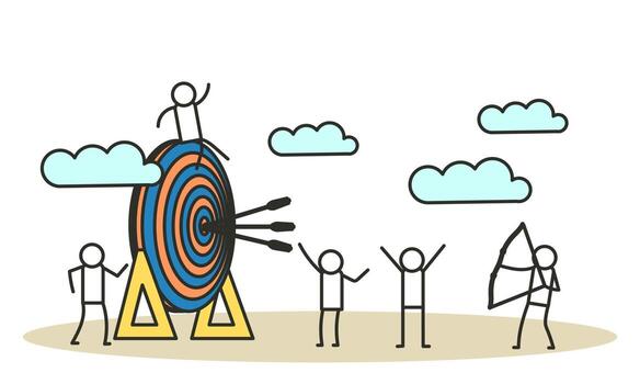 Goal strategy teamwork journey target with bow arrow. Achievement action business communication job employee. Success job dart concept illustration vector. Bullseye solution focus center dartboard vector