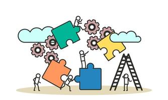 Puzzle together vector concept business jigsaw piece illustration teamwork solution idea. Connect background group success design. Solve problem work cooperation element part strategy