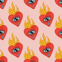 cute crying heart sacred heart seamless pattern vector