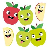 Set of green and red apples with smiles vector