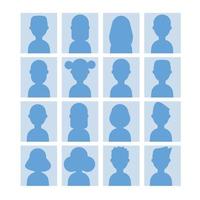 Elegant set of blue silhouette avatars of men and women. Avatar people portrait icons anonymous. Vector illustration