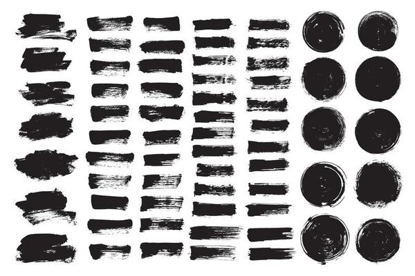 Vector set black brush stroke text boxes. Grunge brush design element.