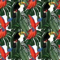 tropical leafs and tropical birds jungle seamless design vector