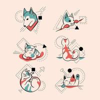 tatuajes minimalistas gatos y perros vector