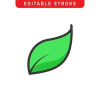 Green Leaf Icon. Green Leaf Logo. Vector Illustration. Isolated on White Background. Editable Stroke