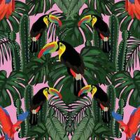 tropical leafs and tropical birds seamless design vector