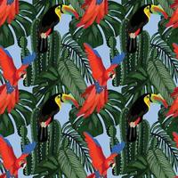 tropical leafs and tropical birds handraw seamless design vector