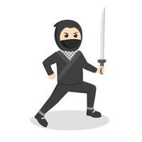 ninja with katana design character on white background vector