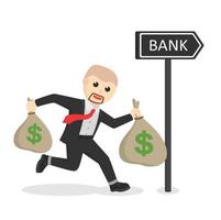 businessman.going.to bank holding money bags design character on white background vector