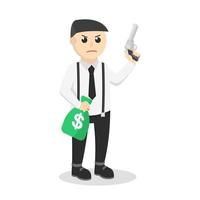 mafia action holding Pistol design character on white background vector