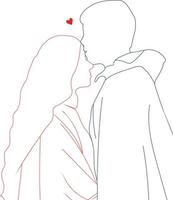 Heart Shaped romantic mode Line art with couple. vector