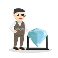 hombre de negocios de pie con un gran carácter de diseño de diamantes sobre fondo blanco vector