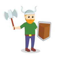 viking soldier shield and axe design character on white background vector