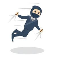 ataque de salto ninja con carácter de diseño sai sobre fondo blanco vector