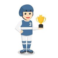 Hockey Player got trophy design character on white background vector