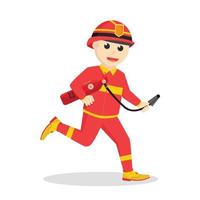 firefighter run and holding fire tube on white background vector
