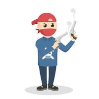 Gangster holding double gun design character on white background vector