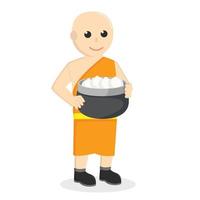 monk holding meat bun design character on white background vector