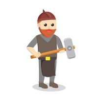 Dwarf Warrior Hold Sledge Hammer design character on white background vector