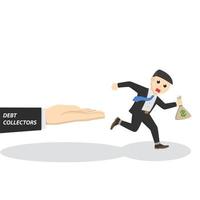 businessman run away from debt collectors vector