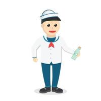 Sailor holding bottle design character on white background vector