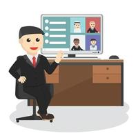 businessman use computer for virtual meeting vector