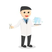 dentist with shiny tooth design character on white background vector