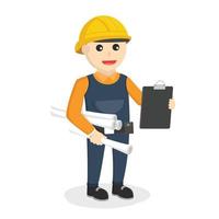 construction worker holding papers and clipboard design character on white background vector