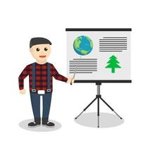 lumberjack giving presentation about  logging design character on white background vector