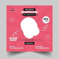 Headphone Social Media Post Template vector