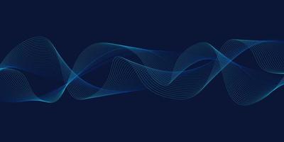 Abstract blue tone geometric curve shapes on black background. vector